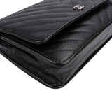 Chanel Caviar Chevron Palladium Wallet On Chain Crossbody Bag