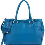 Prada Blue Vitello Daino Leather Tote Shoulder Bag