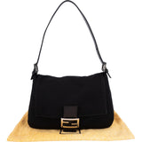 Fendi Black Cotton Mamma Baguette Buckle Shoulder Bag