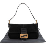 Fendi Black Suede Baguette Shoulder Bag