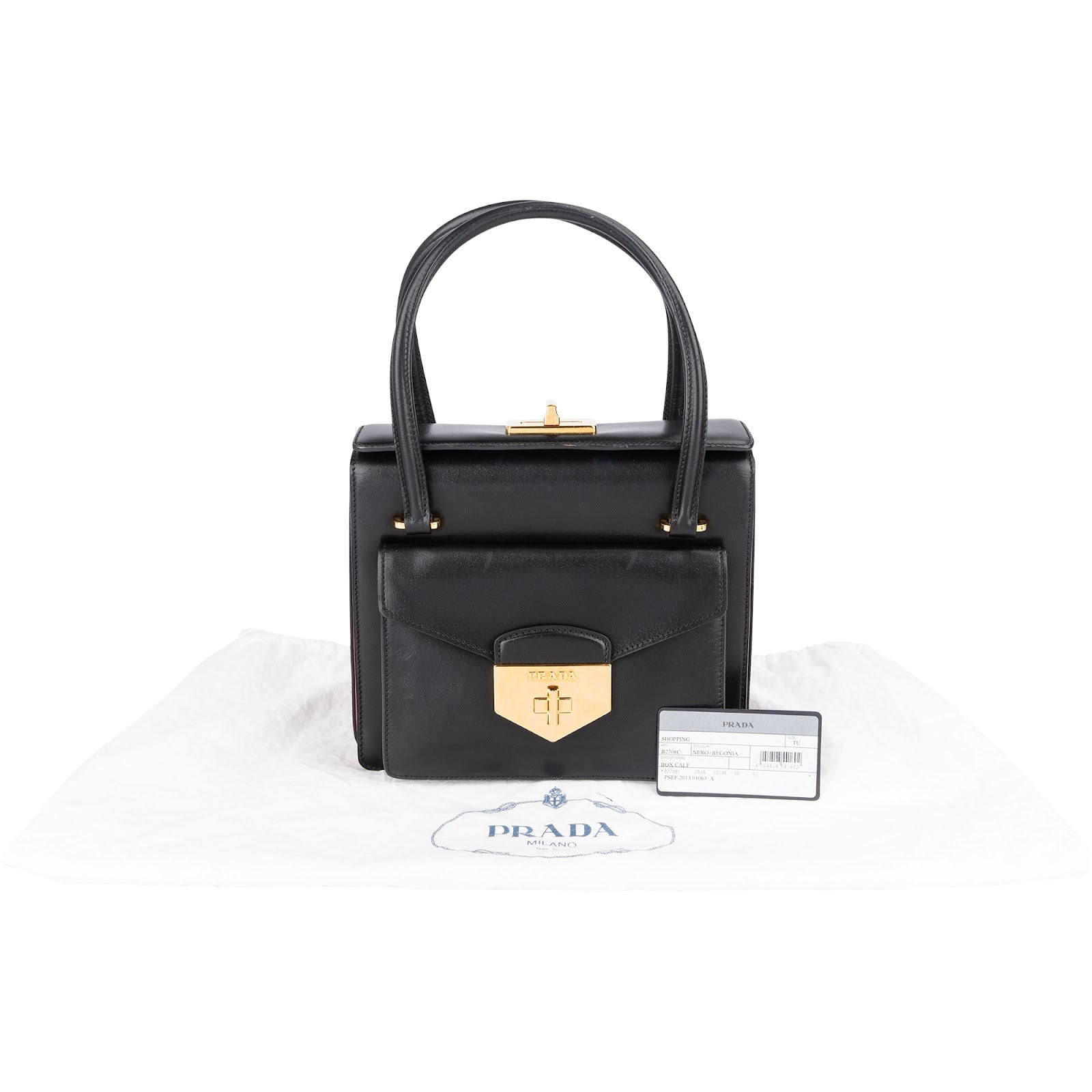Prada Calfskin Leather Double Turnlock Handbag - vintageandkickz