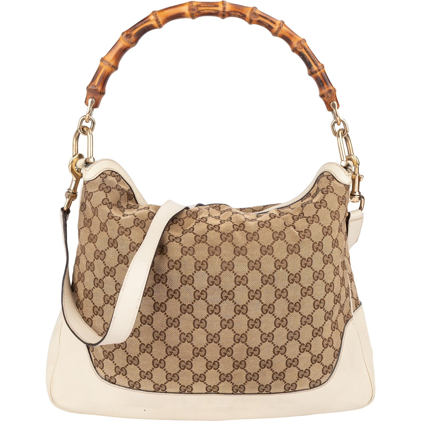 Gucci Monogram GG Canvas Bamboo Hobo Shoulder Bag - vintageandkickz