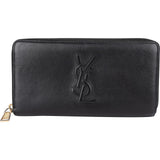 Yves Saint Laurent Black Leather Embossed Zip Around Wallet