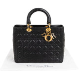 Christian Dior Noir Quilted Lambskin Medium Lady Dior Handbag
