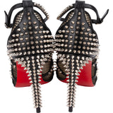 Christian Louboutin Black Leather Alarc Rete Mini Resille Studded Mesh Toe Sandals 100 Heels (35)