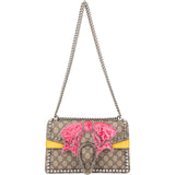 Gucci Monogram GG Supreme Canvas Suede Crystal Embellished Velvet Ribbon Dionysus Shoulder Bag