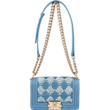 Chanel Denim Frayed Chevron Pleated Small Boy Crossbody Bag