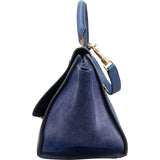 Celine Blue Suede & Grained Calfskin Trapeze Handbag