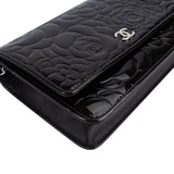 Chanel Patent Embossed Leather Camellia Wallet On Chain Crossbody Bag