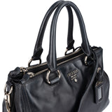 Prada Black Leather Vitello Double Zip Handbag - vintageandkickz