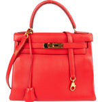 Hermès Rouge Swift Leather Kelly 28 Handbag - vintageandkickz