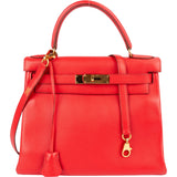 Hermès Rouge Swift Leather Kelly 28 Handbag - vintageandkickz