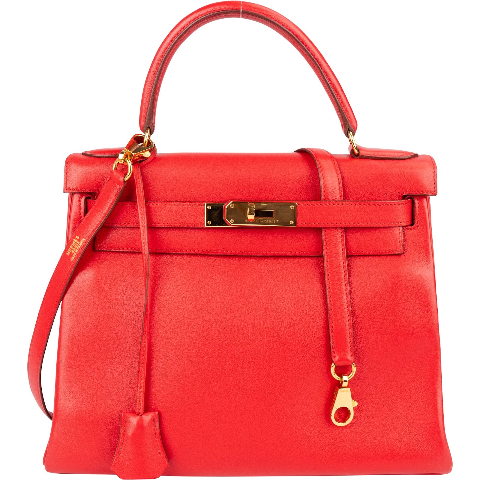 Hermès Rouge Swift Leather Kelly 28 Handbag - vintageandkickz