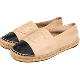 Chanel Beige Leather CC Cap Toe Espadrilles Shoes (37)