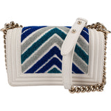 Chanel Sequin Embellishment Chevron Calf Leather Boy Single Flap Crossbody Bag