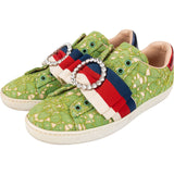 Gucci Green Leather Lace Ace Sneaker Crystal Bow Sneakers (35)