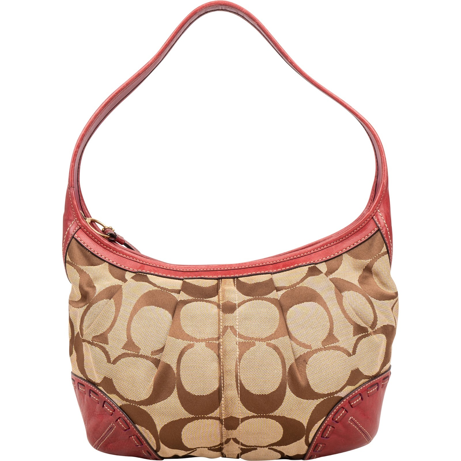 [🔄️B07 / F41] Coach Monogram Signature Canvas Pleated Hobo Shoulder Bag - vintageandkickz