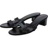Hermès Special Edition Black Suede Crystal Oran Sandals (37)