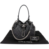Chanel Quilted Lambskin Palladium CC Drawstring Bucket Handbag