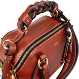 Chloé Brown Pebbled Calfskin Woven Handle Daria Small Crossbody Handbag