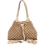 Gucci Monogram GG Canvas Bamboo Tassel Tote Shoulder Bag