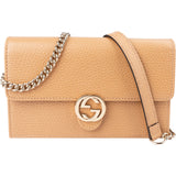 Gucci Pebbled Calfskin Interlocking GG Wallet On Chain Crossbody Bag