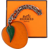 Hermès 925 Sterling Silver Leather Fruit Apricot Keychain Bag Charm