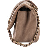 Chanel Suede Leather Chevron Patchwork Single Flap Shoulder Bag