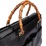 Gucci Black Leather Double Pocket Bamboo Handle Handbag