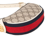 Gucci Monogram GG Supreme Canvas Web Stripe Ophidia Half-Moon Mini Shoulder Bag