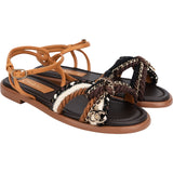 Chanel Multicolor Leather Tweed Braided Rope Chain CC Sandals (37)