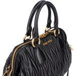 [🔄️B24 / F15] Miu Miu Black Matelassé Nappa Leather Top-Handle Bag Handbag - vintageandkickz
