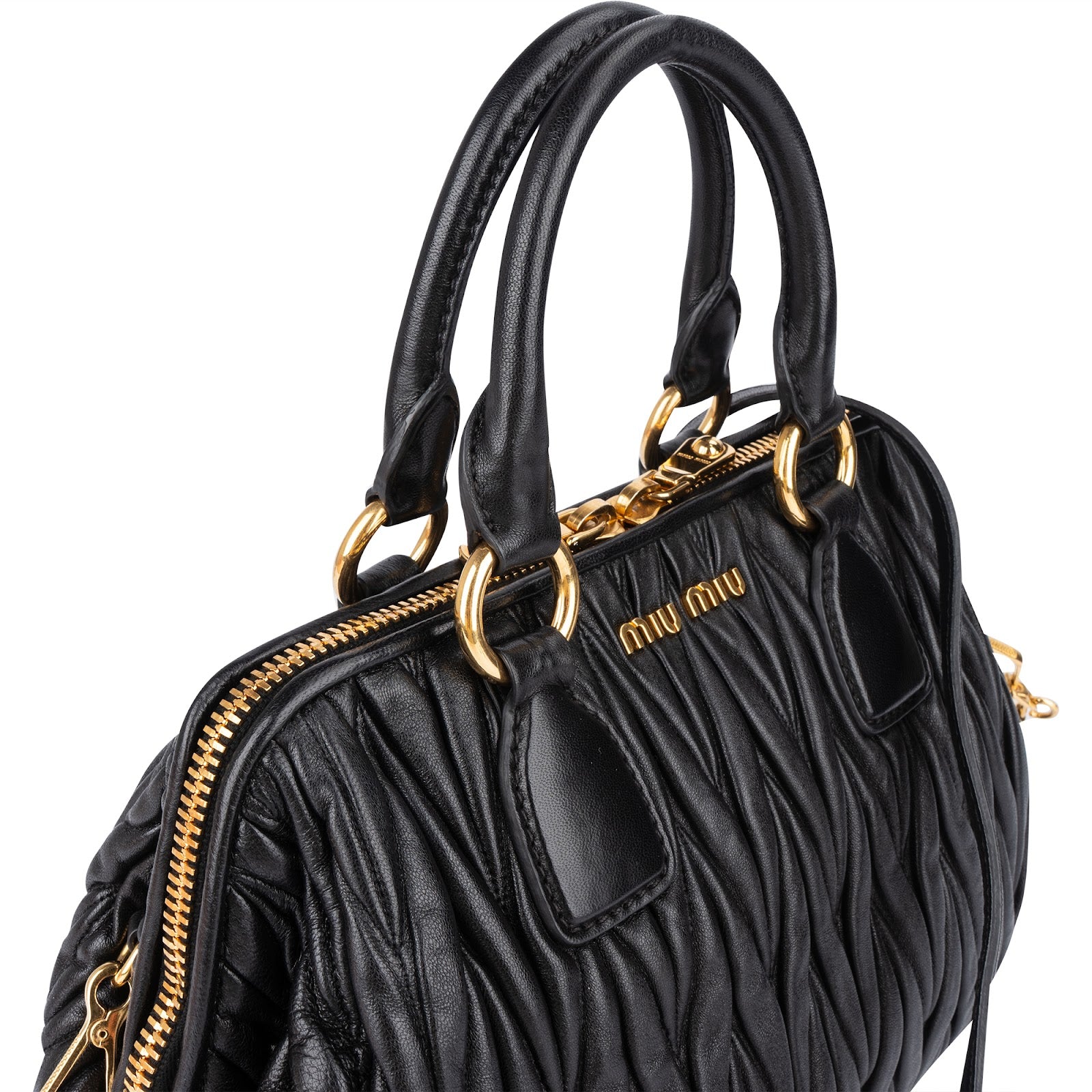 [🔄️B24 / F15] Miu Miu Black Matelassé Nappa Leather Top-Handle Bag Handbag - vintageandkickz