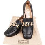 Gucci Black Brushed Leather Interlocking G Mid-Heel Loafers (34,5)