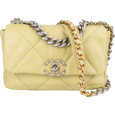 Chanel 19 Quilted Lambskin Chanel Single Flap Crossbody Bag Green Avocado - vintageandkickz