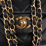 Chanel Quilted Lambskin Chevron Medium 24K Gold Double Flap Shoulder Bag