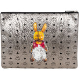MCM Monogram Visetos Metallic Rabbit Zip Pouch Clutch