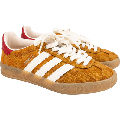 Gucci x Adidas Red Leather Monogram GG Canvas Gazelle Sneakers (US 3 ½ / EU 34)