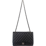 Chanel Quilted Caviar Leather Palladium Maxi Single Flap Crossbody Bag