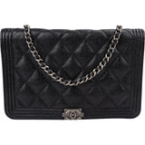 Chanel Quilted Caviar Leather Small Boy Wallet On Chain Crossbody Bag