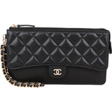 Chanel Quilted Caviar Leather Single Flap Zip Wallet Wristled Clutch
