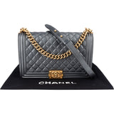 Chanel Quilted Metallic Lambskin Large Boy New Medium Crossbody Bag