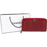Chanel Caviar Leather Quilted Small Boy Zip Around Wallet