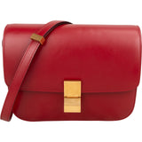 Céline Red Calfskin Classic Medium Box Crossbody Bag