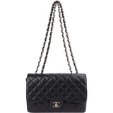 Chanel Quilted Caviar Leather Palladium Jumbo Single Flap Crossbody Bag