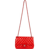 Chanel Quilted Patent Leather Jumbo Double Flap Crossbody Bag