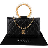 Chanel Quilted Lambskin Pearl Handle Wallet On Chain Crossbody Bag