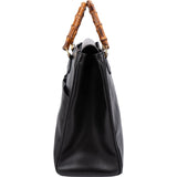 Gucci Black Leather Double Pocket Bamboo Handle Handbag