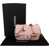Chanel Quilted Lambskin Rectangular Heart Charms Single Flap Crossbody Bag