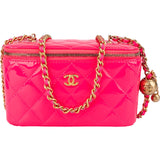 Chanel Pink Quilted Patent Leather Small Vanity Case Crossbody Bag